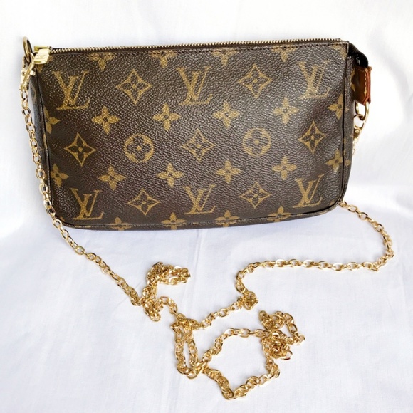 LOUIS VUITTON Monogram Pochette AR1928 with gold chain strap